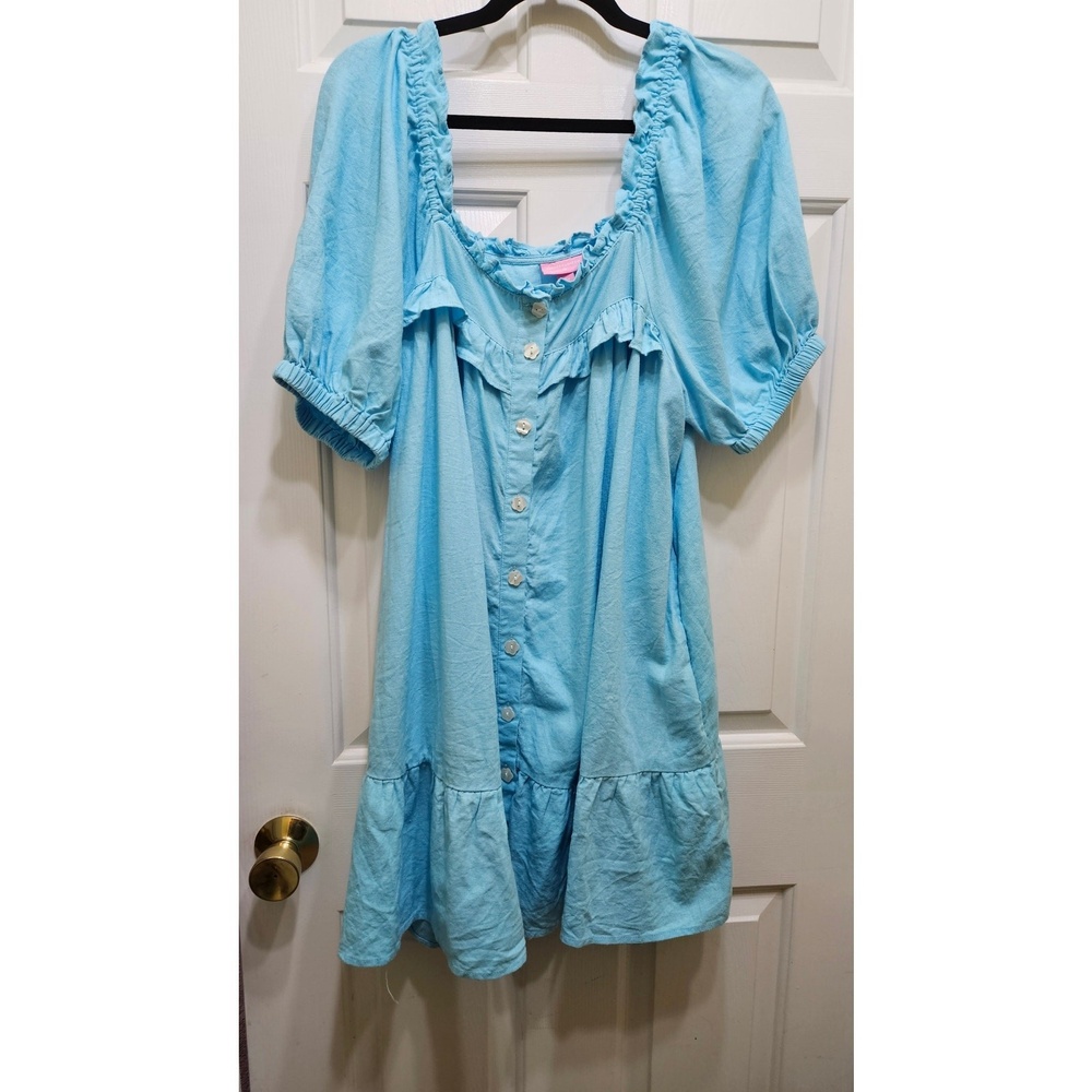 Stoney Clover Lane Baby Doll Mini Dress, Linen Blend,  Blue,  women's size Large